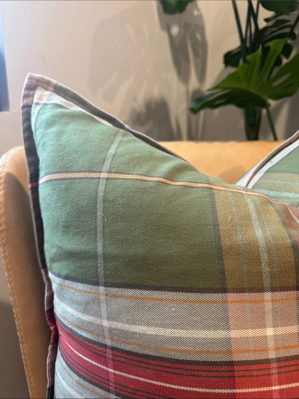 Pottery Barn Green Plaid Decorative Throw Pillow